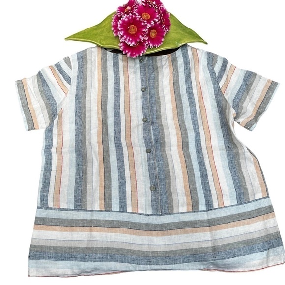 YEST Multi Stripe Short Sleeve Linen Blouse NWT - Picture 4 of 9